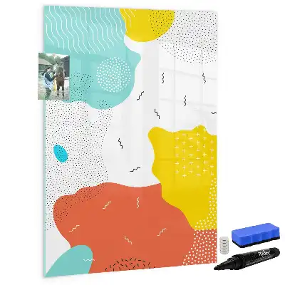 Magnetisch glazen memobord voor aan de muur met decoratieve kleurrijke krabbels