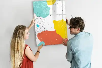 Magnetisch glazen memobord voor aan de muur met decoratieve kleurrijke krabbels