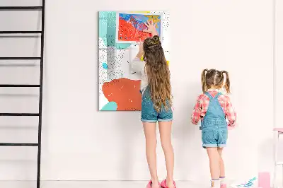 Magnetisch glazen memobord voor aan de muur met decoratieve kleurrijke krabbels