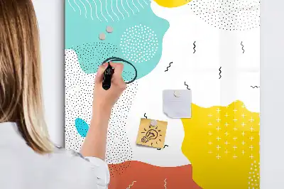 Magnetisch glazen memobord voor aan de muur met decoratieve kleurrijke krabbels