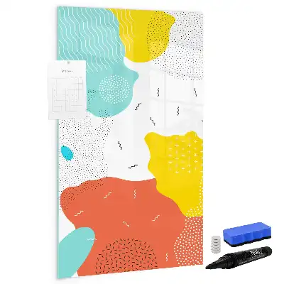Magnetisch glazen memobord voor aan de muur met decoratieve kleurrijke krabbels