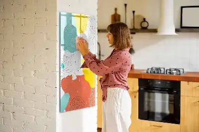 Magnetisch glazen memobord voor aan de muur met decoratieve kleurrijke krabbels