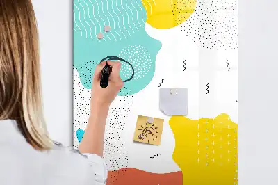 Magnetisch glazen memobord voor aan de muur met decoratieve kleurrijke krabbels