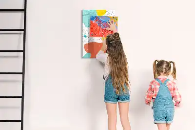 Magnetisch glazen memobord voor aan de muur met decoratieve kleurrijke krabbels