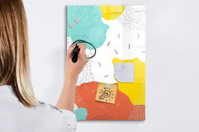 Magnetisch glazen memobord voor aan de muur met decoratieve kleurrijke krabbels