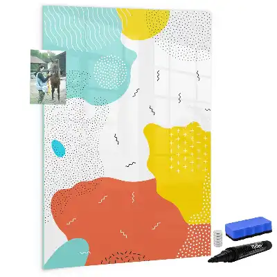 Magnetisch glazen memobord voor aan de muur met decoratieve kleurrijke krabbels