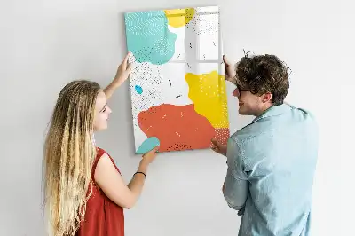 Magnetisch glazen memobord voor aan de muur met decoratieve kleurrijke krabbels