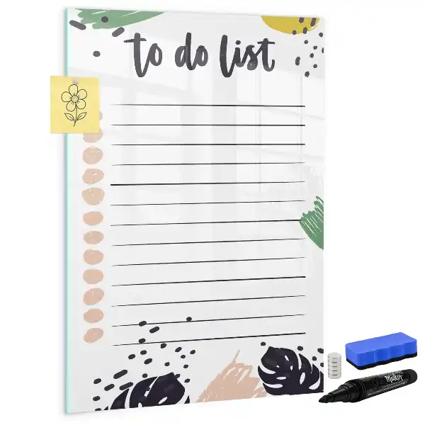Glazen magneetbord met decoratieve to-do lijst print