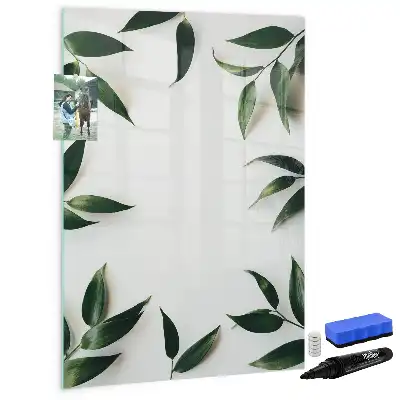 Glazen magneetbord met print van groene bladeren