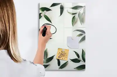Glazen magneetbord met print van groene bladeren