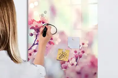 Magnetisch glazen memobord met lente bloemen design