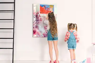 Magnetisch glazen memobord met lente bloemen design