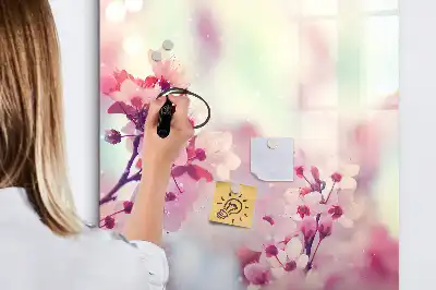 Magnetisch glazen memobord met lente bloemen design