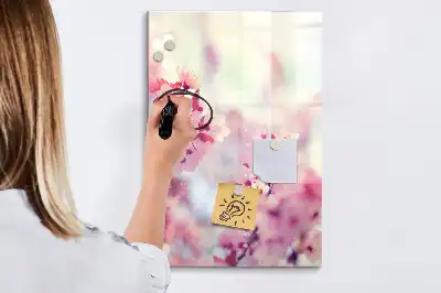 Magnetisch glazen memobord met lente bloemen design