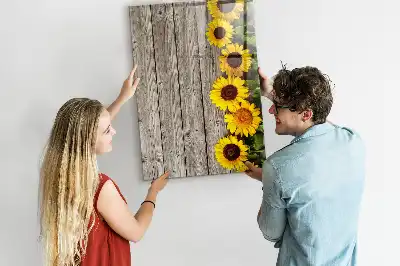 Glazen magneetbord met decoratieve print van zonnebloemen op hout
