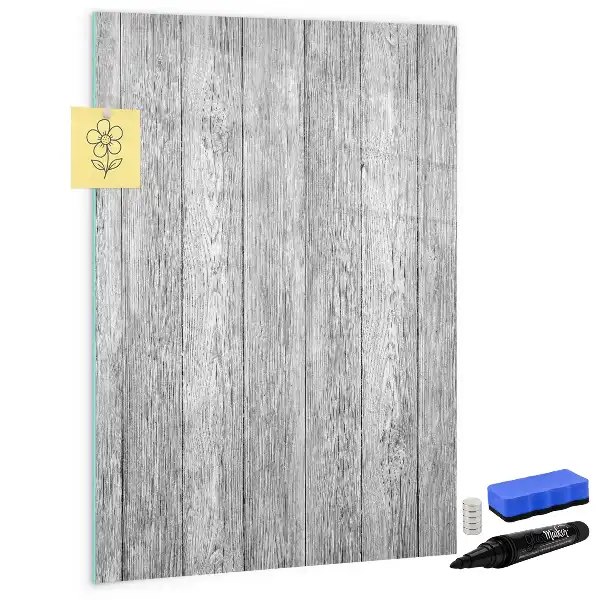 Glazen magneetbord met decoratieve print uitgevoerd op houten planken