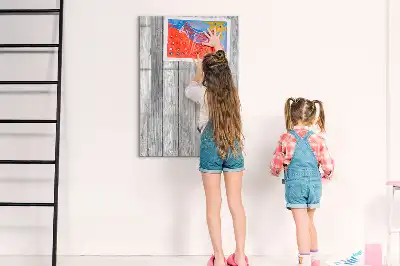 Glazen magneetbord met decoratieve print uitgevoerd op houten planken