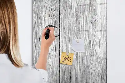 Glazen magneetbord met decoratieve print uitgevoerd op houten planken