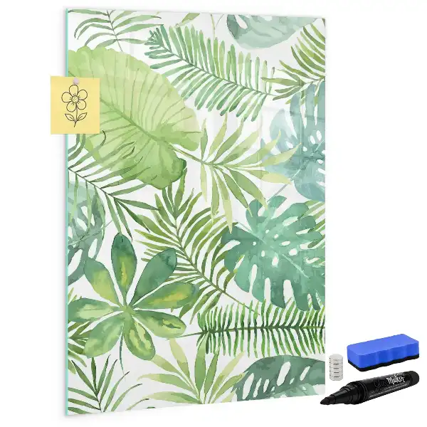 Magnetisch memobord van glas met aquarel bladeren