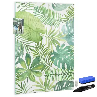 Magnetisch memobord van glas met aquarel bladeren