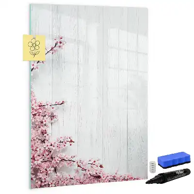 Magnetisch glazen memobord motief bloemen op hout