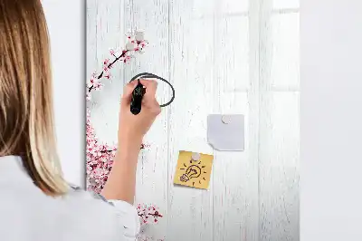 Magnetisch glazen memobord motief bloemen op hout
