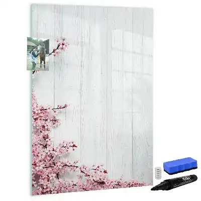 Magnetisch glazen memobord motief bloemen op hout