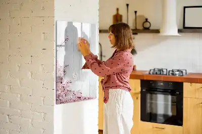 Magnetisch glazen memobord motief bloemen op hout