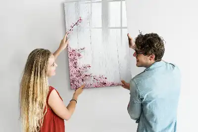 Magnetisch glazen memobord motief bloemen op hout