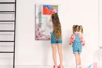 Magnetisch glazen memobord motief bloemen op hout