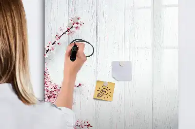 Magnetisch glazen memobord motief bloemen op hout