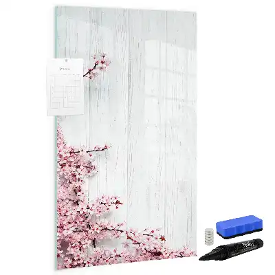 Magnetisch glazen memobord motief bloemen op hout