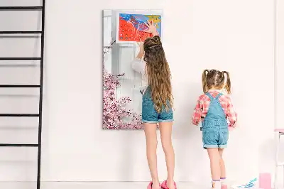 Magnetisch glazen memobord motief bloemen op hout