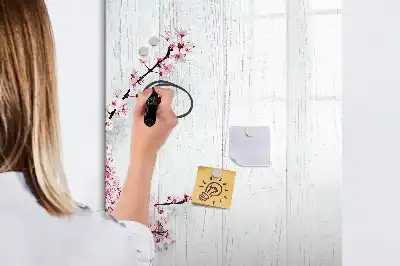 Magnetisch glazen memobord motief bloemen op hout