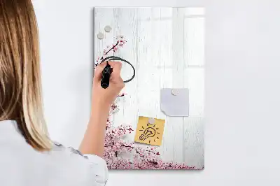 Magnetisch glazen memobord motief bloemen op hout