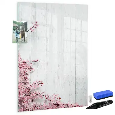 Magnetisch glazen memobord motief bloemen op hout