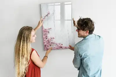 Magnetisch glazen memobord motief bloemen op hout