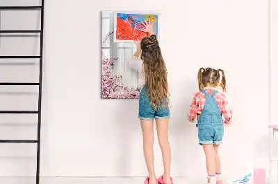 Magnetisch glazen memobord motief bloemen op hout