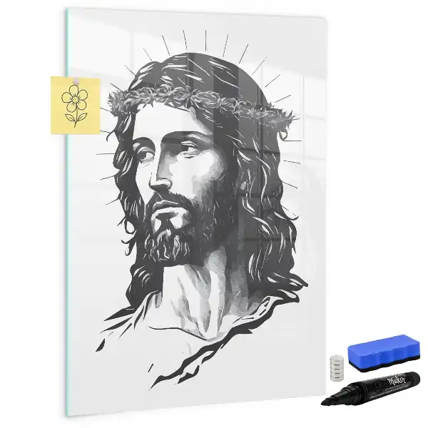 Glazen magneetbord met Jezus Christus print met decoratieve afbeelding