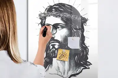 Glazen magneetbord met Jezus Christus print met decoratieve afbeelding