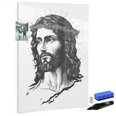Glazen magneetbord met Jezus Christus print met decoratieve afbeelding