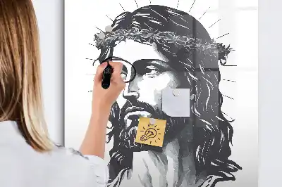 Glazen magneetbord met Jezus Christus print met decoratieve afbeelding