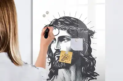 Glazen magneetbord met Jezus Christus print met decoratieve afbeelding