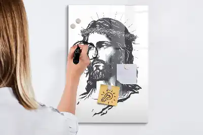 Glazen magneetbord met Jezus Christus print met decoratieve afbeelding