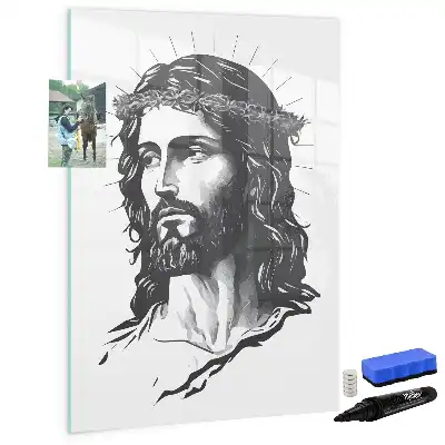 Glazen magneetbord met Jezus Christus print met decoratieve afbeelding