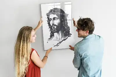 Glazen magneetbord met Jezus Christus print met decoratieve afbeelding
