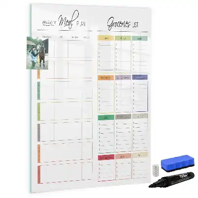 Magnetisch glazen memobord voor aan de muur wekelijks maaltijdplan