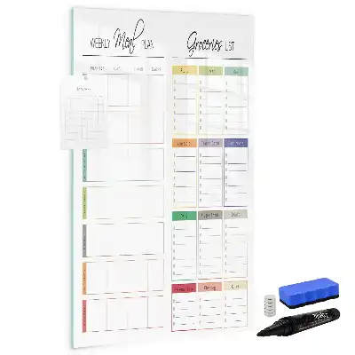 Magnetisch glazen memobord voor aan de muur wekelijks maaltijdplan