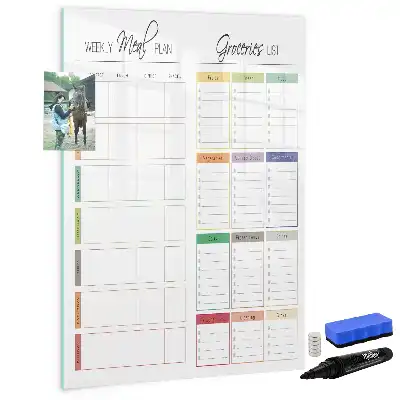 Magnetisch glazen memobord voor aan de muur wekelijks maaltijdplan
