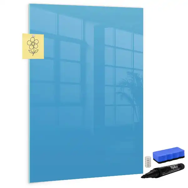 Magnetisch glazen memobord voor aan de muur lichtblauw